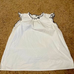 Halogen white cotton sleeveless blouse with black ruffle details